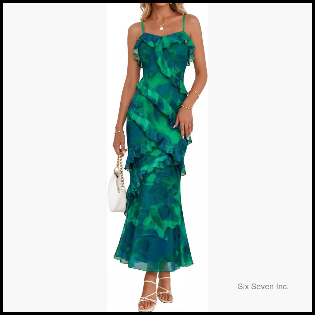 Floral Maxi Dress With Spaghetti Straps And Ruffle Trim